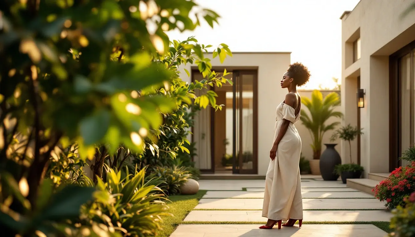 A contemporary Abuja home interior with full-height windows